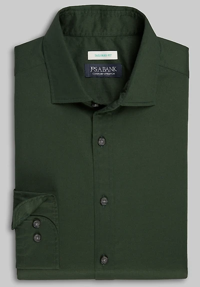 Men's Jos. A. Bank Tailored Fit Solid Twill Casual Shirt at Jos. A. Bank, Dark Green