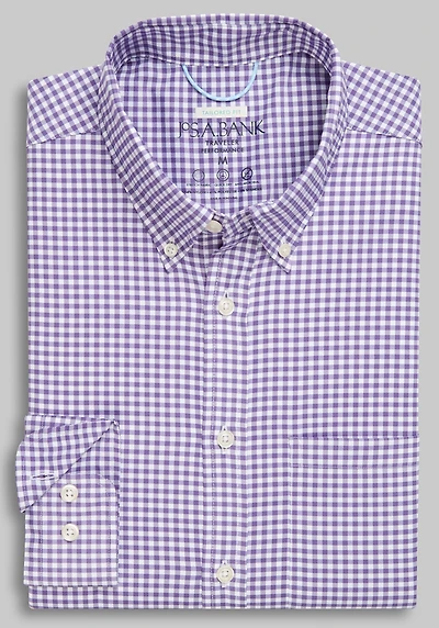 Men's Traveler Performance Tailored Fit Check Button-Down Collar Casual Shirt at Jos. A. Bank, Purple