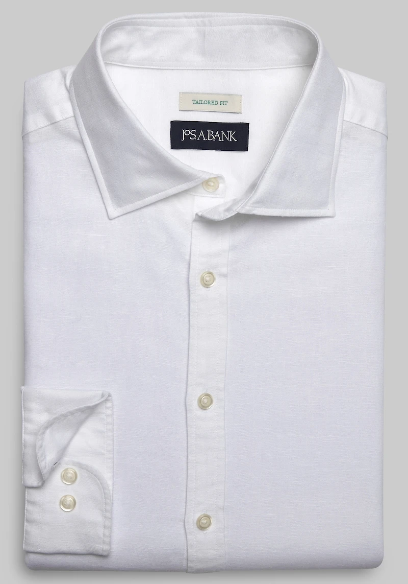 Men's Jos. A. Bank Tailored Fit Linen Blend Long Sleeve Casual Shirt at Jos. A. Bank, Cream/White