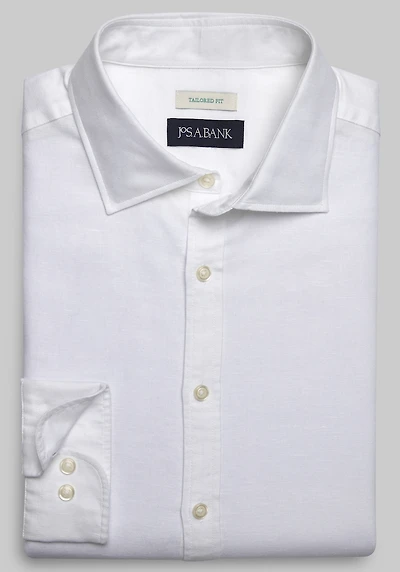 Men's Jos. A. Bank Tailored Fit Linen Blend Long Sleeve Casual Shirt at Jos. A. Bank, Cream/White