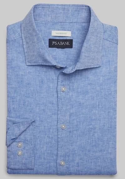 Men's Jos. A. Bank Tailored Fit Linen Blend Long Sleeve Casual Shirt at Jos. A. Bank, Dark Blue