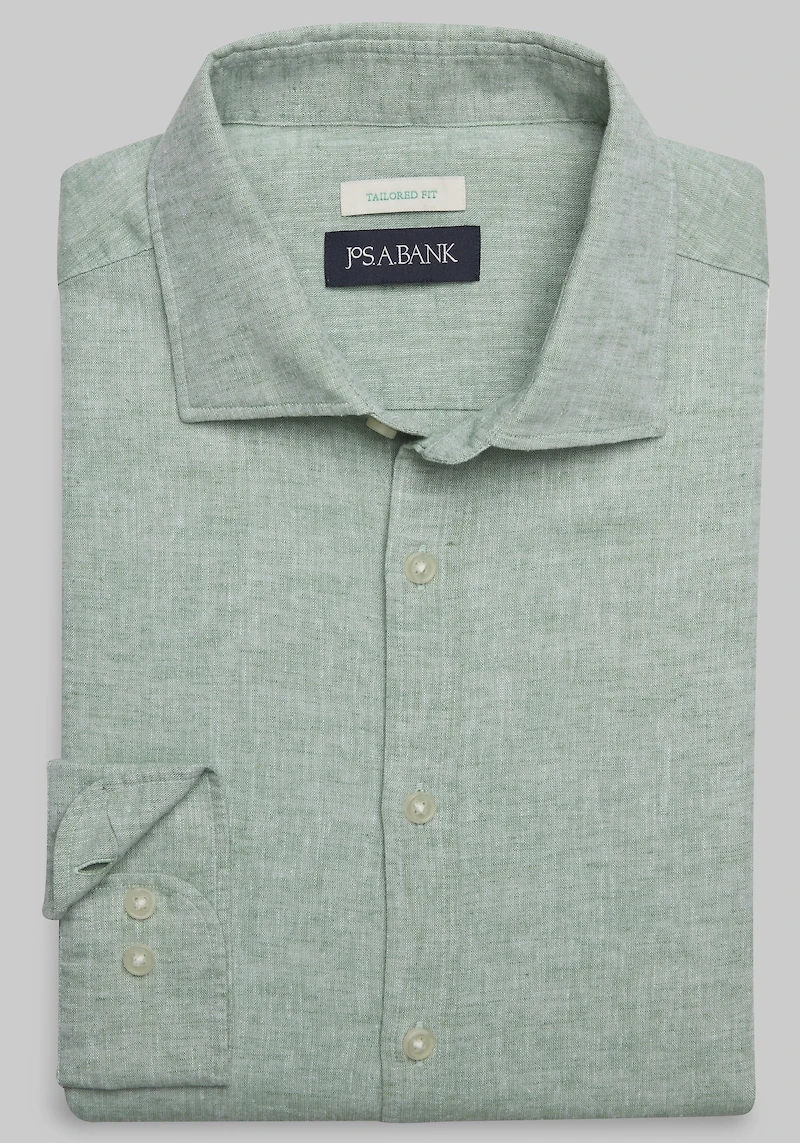 Men's Jos. A. Bank Tailored Fit Linen Blend Long Sleeve Casual Shirt at Jos. A. Bank, Green