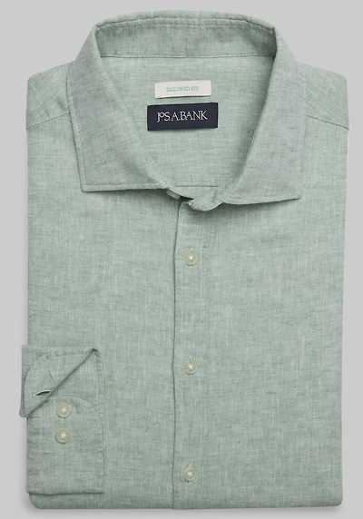 Men's Jos. A. Bank Tailored Fit Linen Blend Long Sleeve Casual Shirt at Jos. A. Bank, Green