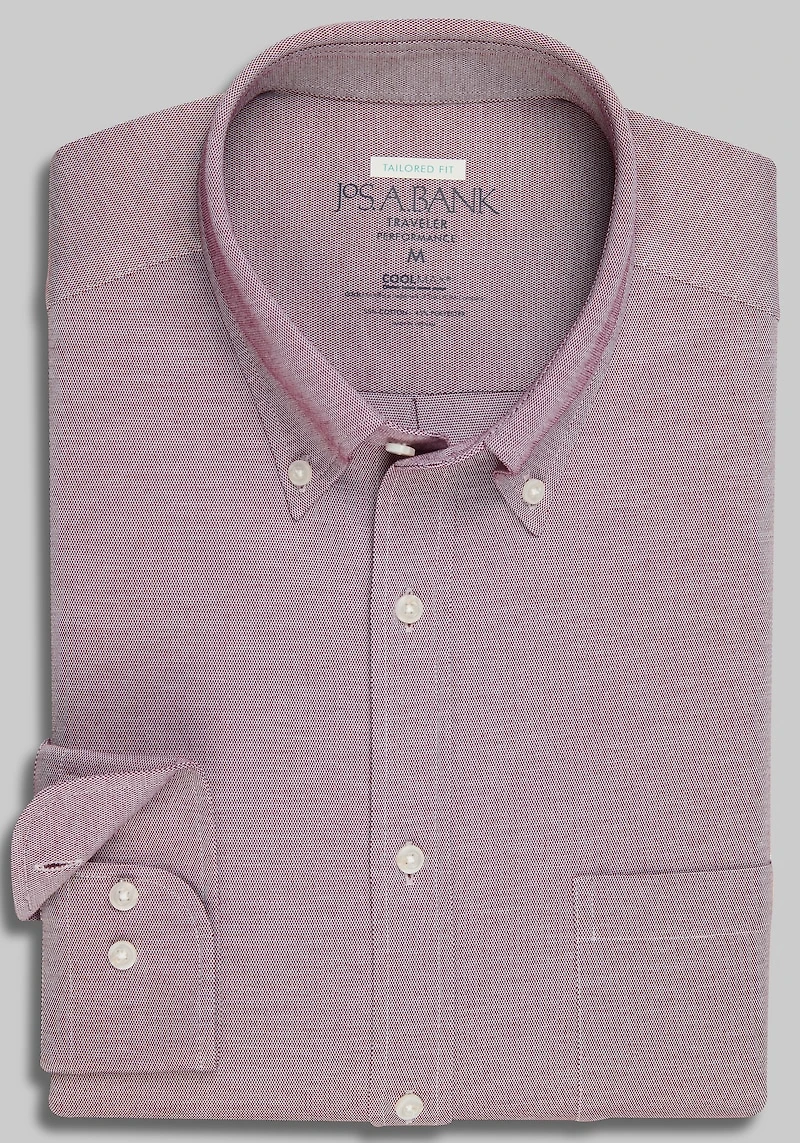 Men's Traveler Collection Tailored Fit Performance Pique Casual Shirt at Jos. A. Bank, Burgundy