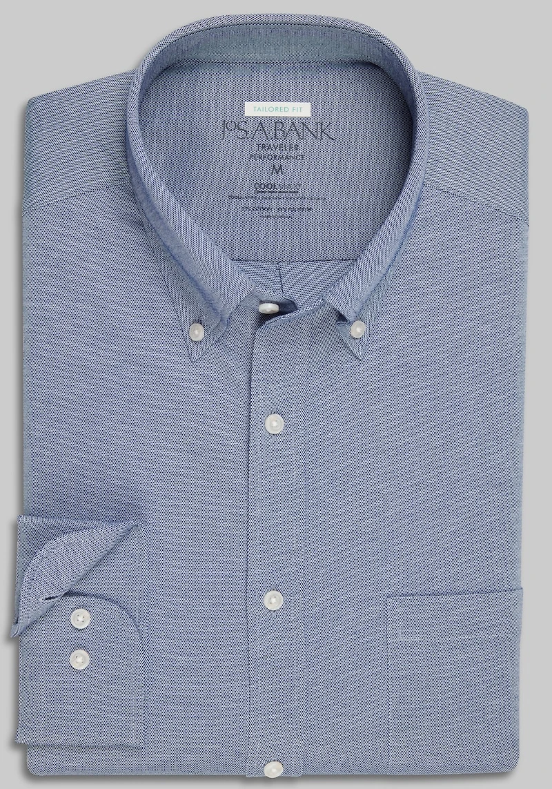 Men's Traveler Collection Tailored Fit Performance Pique Casual Shirt at Jos. A. Bank, Blue/Navy