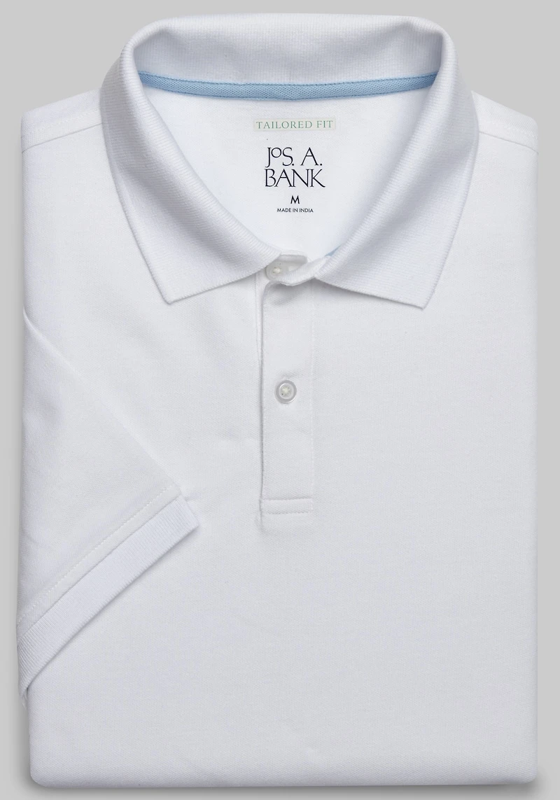 Men's Jos. A. Bank Tailored Fit Comfort Stretch Pique Polo at Jos. A. Bank, Bright White/Cream/White