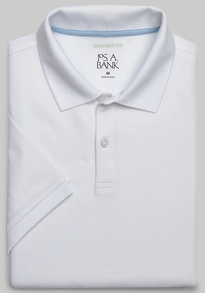 Men's Jos. A. Bank Tailored Fit Comfort Stretch Pique Polo at Jos. A. Bank, Bright White/Cream/White
