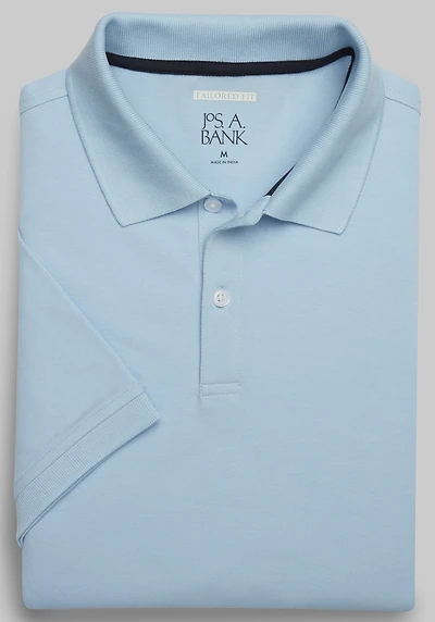 Men's Jos. A. Bank Tailored Fit Comfort Stretch Pique Polo at Jos. A. Bank, Blue/Cerulean