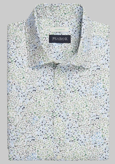Men's Jos. A. Bank Tailored Fit Comfort Stretch Splatter Short Sleeve Casual Shirt at Jos. A. Bank, Green