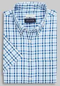 Men's Jos. A. Bank Comfort Stretch Tailored Fit Check Short Sleeve Casual Shirt at Jos. A. Bank, Blue