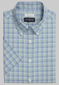 Men's Jos. A. Bank Traditional Fit Comfort Stretch Check Short Sleeve Casual Shirt at Jos. A. Bank, Green
