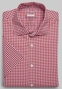 Men's Traveler Performance Tailored Fit Gingham Short-Sleeve Casual Shirt at Jos. A. Bank, Red
