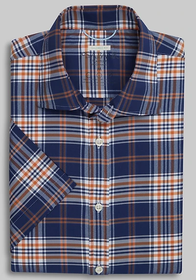 Men's Traveler Performance Tailored Fit Plaid Short-Sleeve Casual Shirt at Jos. A. Bank, Blue/Navy