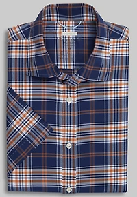 Men's Traveler Performance Tailored Fit Plaid Short-Sleeve Casual Shirt at Jos. A. Bank, Blue/Navy