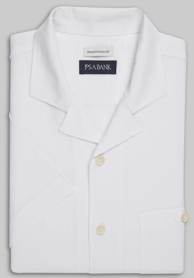 Men's Jos. A. Bank Traditional Fit Linen Blend Short Sleeve Camp Shirt at Jos. A. Bank, Cream/White