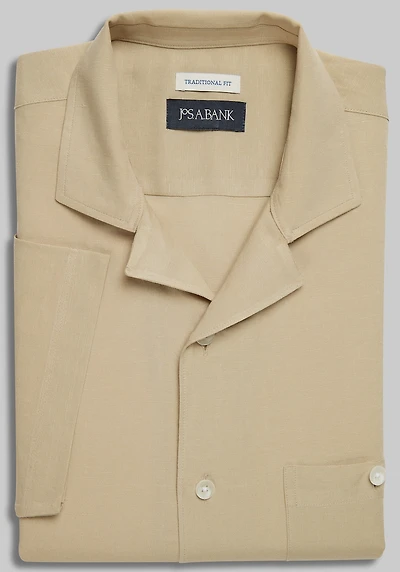 Men's Jos. A. Bank Traditional Fit Linen Blend Short Sleeve Camp Shirt at Jos. A. Bank, Dark Tan