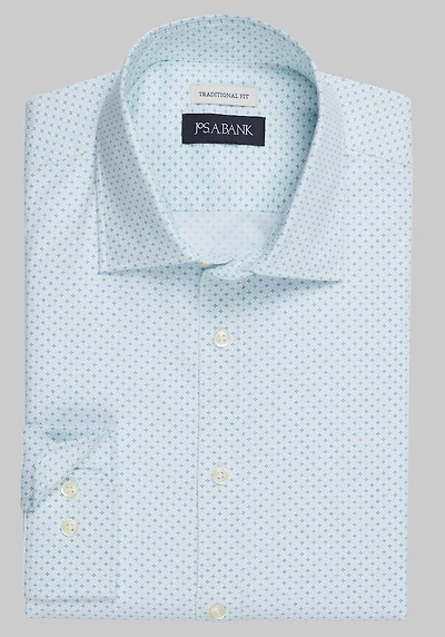 Men's Jos. A. Bank Comfort Stretch Traditional Fit Diamond Dot Long Sleeve Casual Shirt at Jos. A. Bank, Multi/Teal