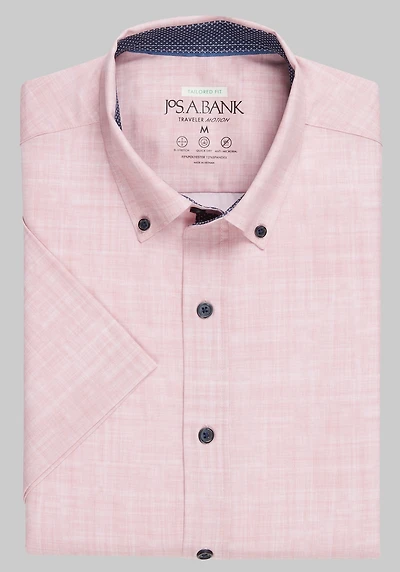 Men's Traveler Motion Tailored Fit 4 Way Stretch Short Sleeve Casual Shirt at Jos. A. Bank, Pink
