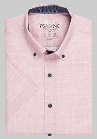 Men's Traveler Motion Tailored Fit 4 Way Stretch Short Sleeve Casual Shirt at Jos. A. Bank, Pink