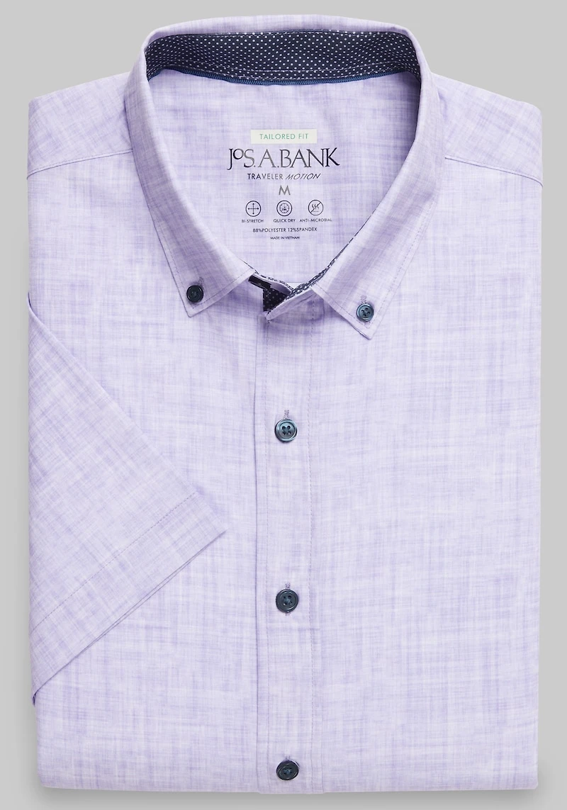Men's Traveler Motion Tailored Fit 4 Way Stretch Short Sleeve Casual Shirt at Jos. A. Bank, Purple
