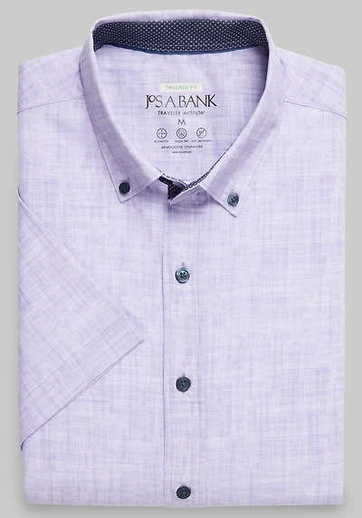Men's Traveler Motion Tailored Fit 4 Way Stretch Short Sleeve Casual Shirt at Jos. A. Bank, Purple
