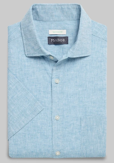 Men's Jos. A. Bank Tailored Fit Linen Short-Sleeve Casual Shirt at Jos. A. Bank, Multi/Teal