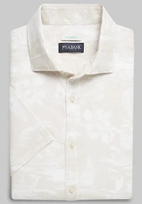 Men's Jos. A. Bank Tailored Fit Tropical Short-Sleeve Casual Shirt at Jos. A. Bank, Cream/Natural/White