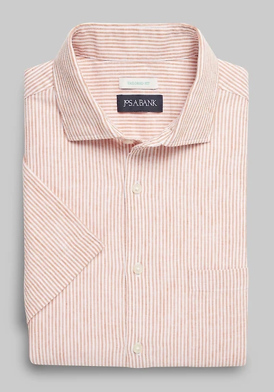 Men's Jos. A. Bank Tailored Fit Stripe Short-Sleeve Casual Shirt at Jos. A. Bank, Orange