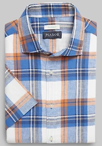 Men's Jos. A. Bank Tailored Fit Plaid Short Sleeve Casual Shirt at Jos. A. Bank, Blue