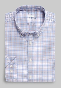 Men's Traveler Performance Tailored Fit Plaid 4 Way Stretch Long Sleeve Casual Shirt at Jos. A. Bank, Blue Plaid