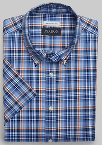 Men's Jos. A. Bank Traditional Fit Plaid Comfort Stretch Short-Sleeve Casual Shirt at Jos. A. Bank, Blue Orange