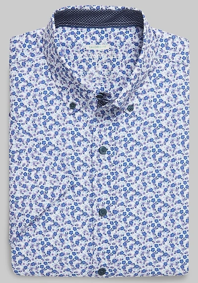 Men's Traveler Motion Tailored Fit 4-Way Stretch Floral Short-Sleeve Casual Shirt at Jos. A. Bank, Purple Floral