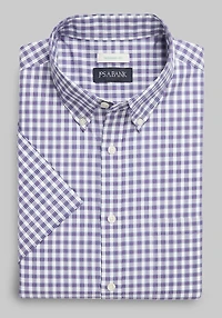 Men's Jos. A. Bank Comfort Stretch Tailored Fit Plaid Short Sleeve Casual Shirt at Jos. A. Bank, Purple Grid