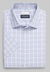 Men's Jos. A. Bank Comfort Stretch Tailored Fit Plaid Short Sleeve Casual Shirt at Jos. A. Bank, Purple Blue