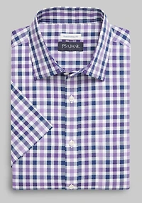 Men's Jos. A. Bank Comfort Stretch Traditional Fit Tonal Check Short Sleeve Casual Shirt at Jos. A. Bank, Purple Navy