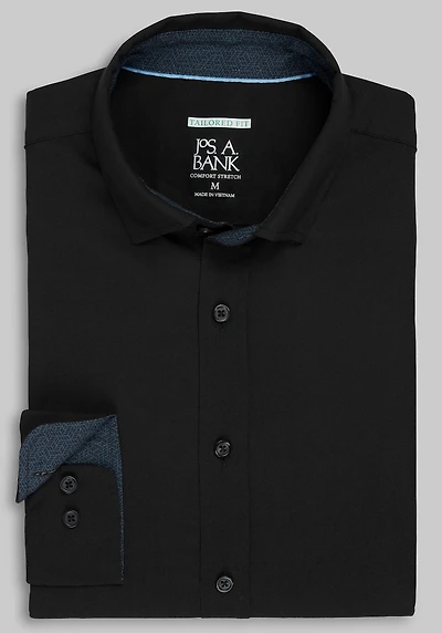 Men's Traveler Collection Tailored Fit Solid 4-Way Stretch Hybrid Casual Shirt at Jos. A. Bank, Black