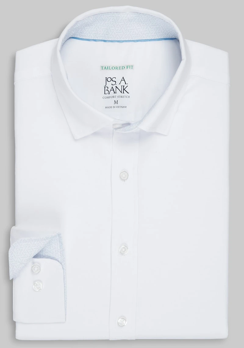 Men's Traveler Collection Tailored Fit Solid 4-Way Stretch Hybrid Casual Shirt at Jos. A. Bank, Cream/White
