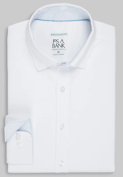 Men's Traveler Collection Tailored Fit Solid 4-Way Stretch Hybrid Casual Shirt at Jos. A. Bank, Cream/White
