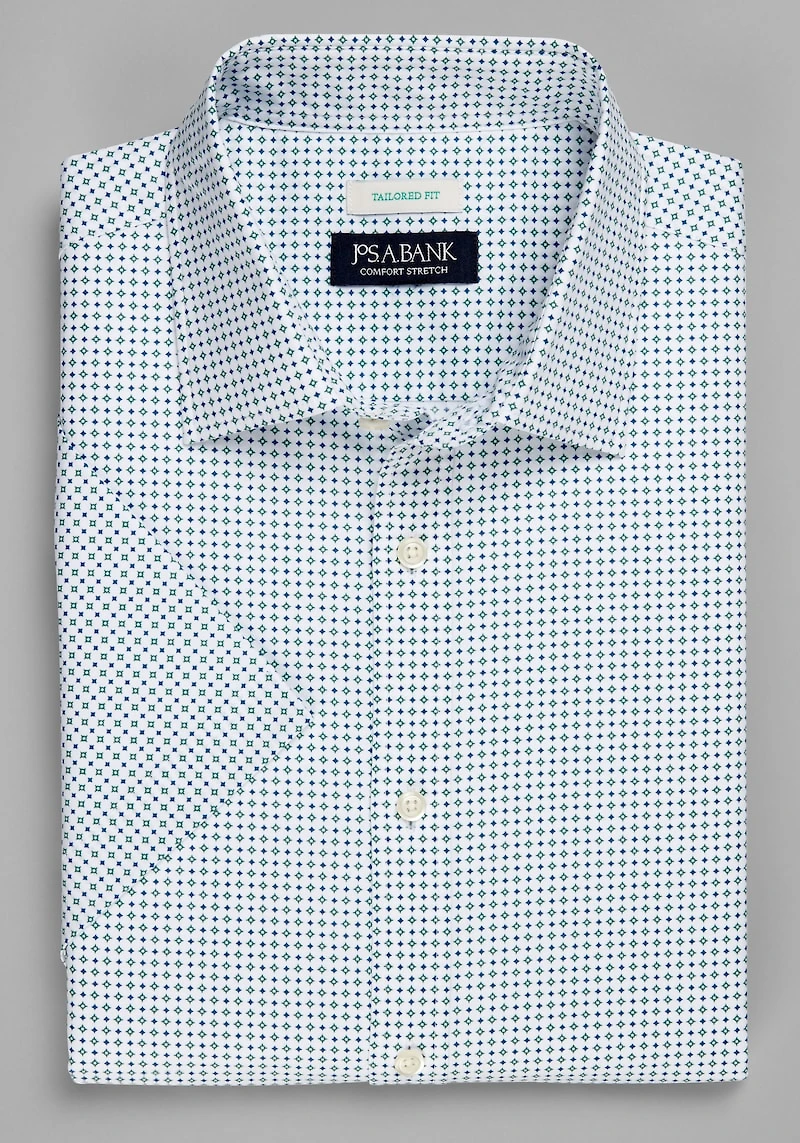 Men's Jos. A. Bank Tailored Fit Diamond Short Sleeve Casual Shirt at Jos. A. Bank, Cream/White