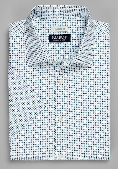 Men's Jos. A. Bank Tailored Fit Diamond Short Sleeve Casual Shirt at Jos. A. Bank, Cream/White