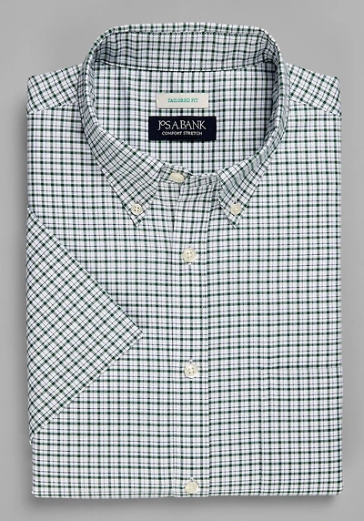 Men's Jos. A. Bank Tailored Fit Windowpane Short Sleeve Casual Shirt at Jos. A. Bank, Green