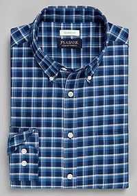 Men's Jos. A. Bank Tailored Fit Medium Offset Plaid Casual Shirt at Jos. A. Bank, Blue/Navy