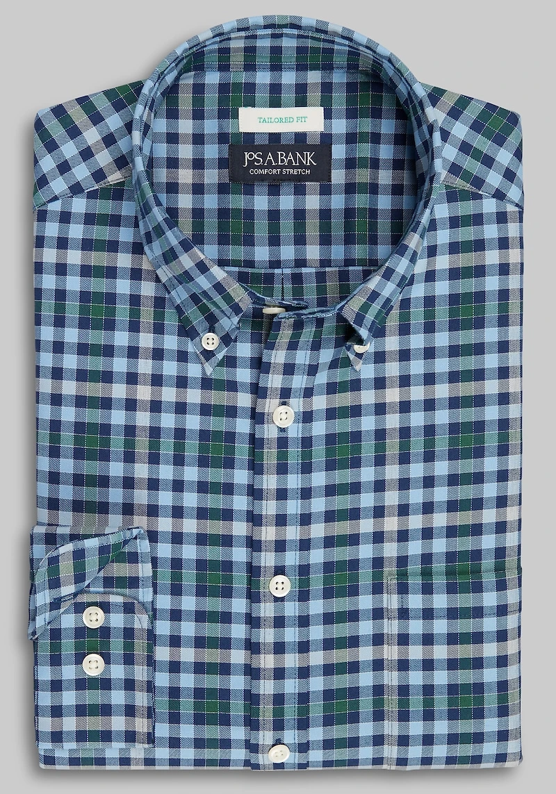 Men's Jos. A. Bank Tailored Fit Large Picnic Check Casual Shirt at Jos. A. Bank, Blue/Green