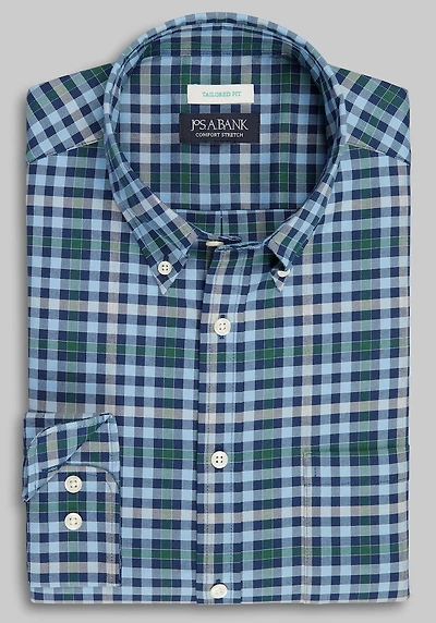 Men's Jos. A. Bank Tailored Fit Large Picnic Check Casual Shirt at Jos. A. Bank, Blue/Green
