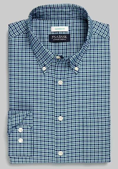 Men's Jos. A. Bank Tailored Fit Small Classic Check Casual Shirt at Jos. A. Bank, Blue/Green
