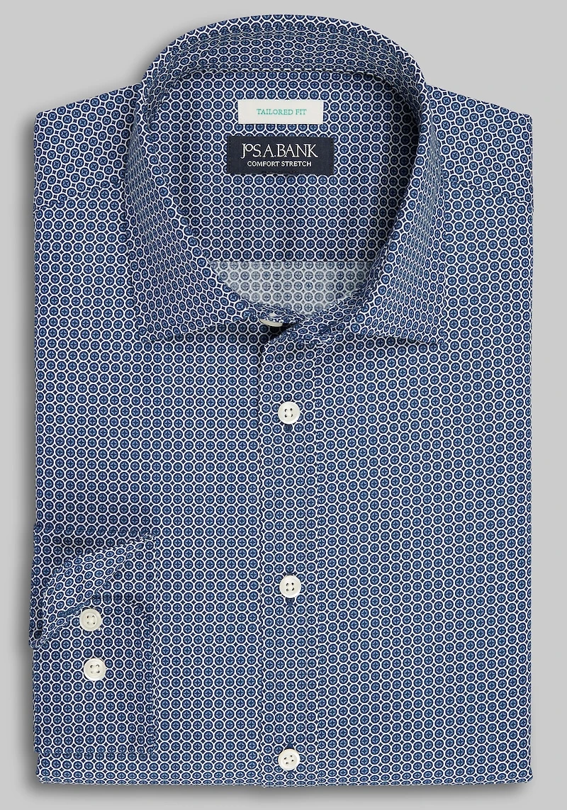Men's Jos. A. Bank Tailored Fit Stacked Circles Casual Shirt at Jos. A. Bank, Dark Blue