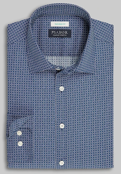 Men's Jos. A. Bank Tailored Fit Stacked Circles Casual Shirt at Jos. A. Bank, Dark Blue