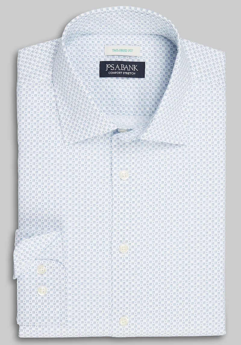 Men's Jos. A. Bank Tailored Fit Boxed Dots Casual Shirt at Jos. A. Bank, Light Blue