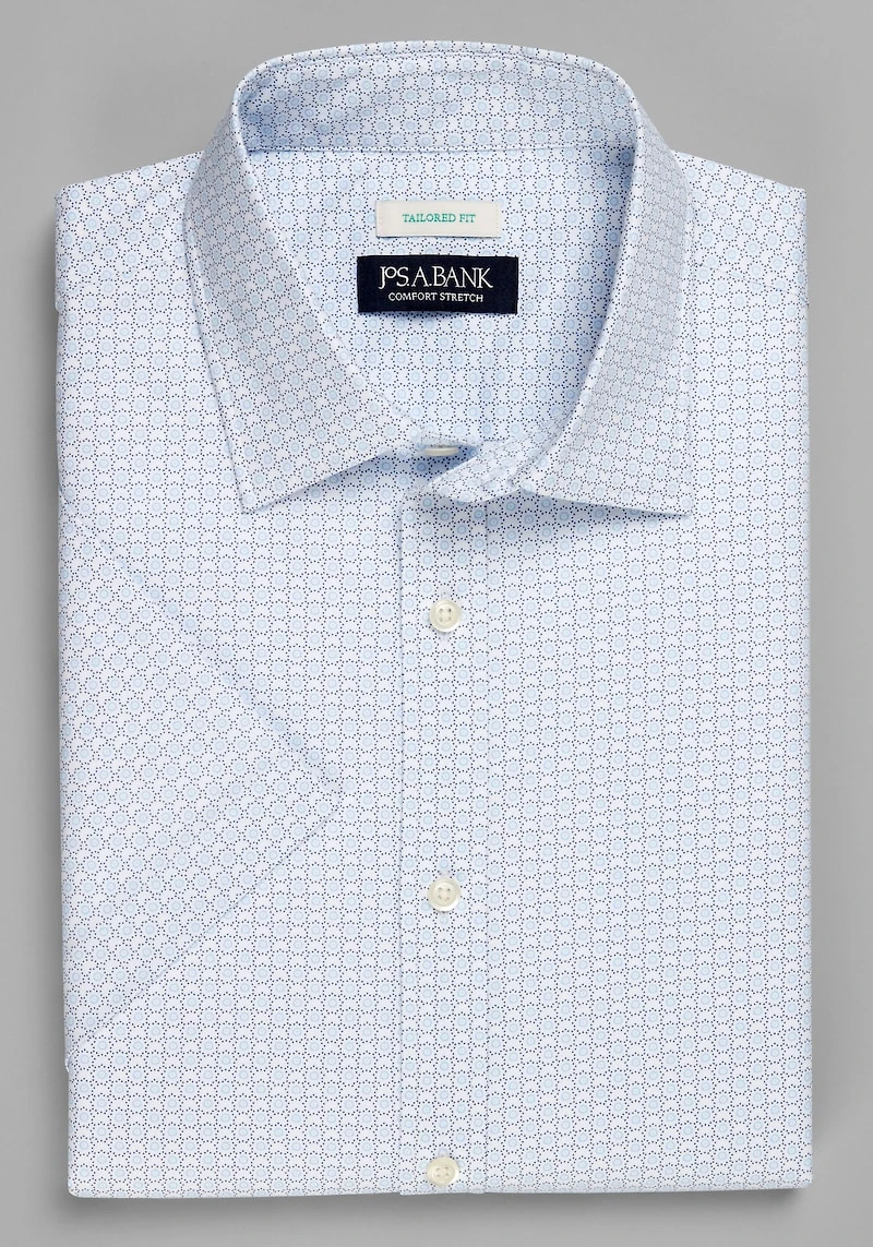 Men's Jos. A. Bank Tailored Fit Circle Dot Short Sleeve Casual Shirt at Jos. A. Bank, Cream/White