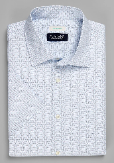 Men's Jos. A. Bank Tailored Fit Circle Dot Short Sleeve Casual Shirt at Jos. A. Bank, Cream/White